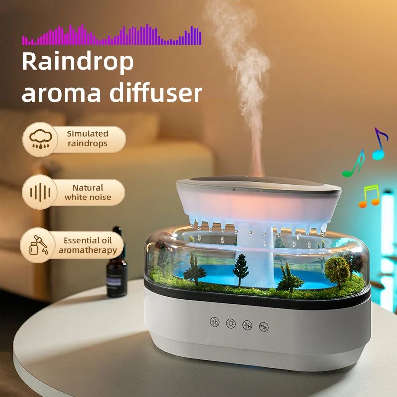 GlowRain™ – Humidificador Aromático con Luz Ambiental y Ruido Blanco