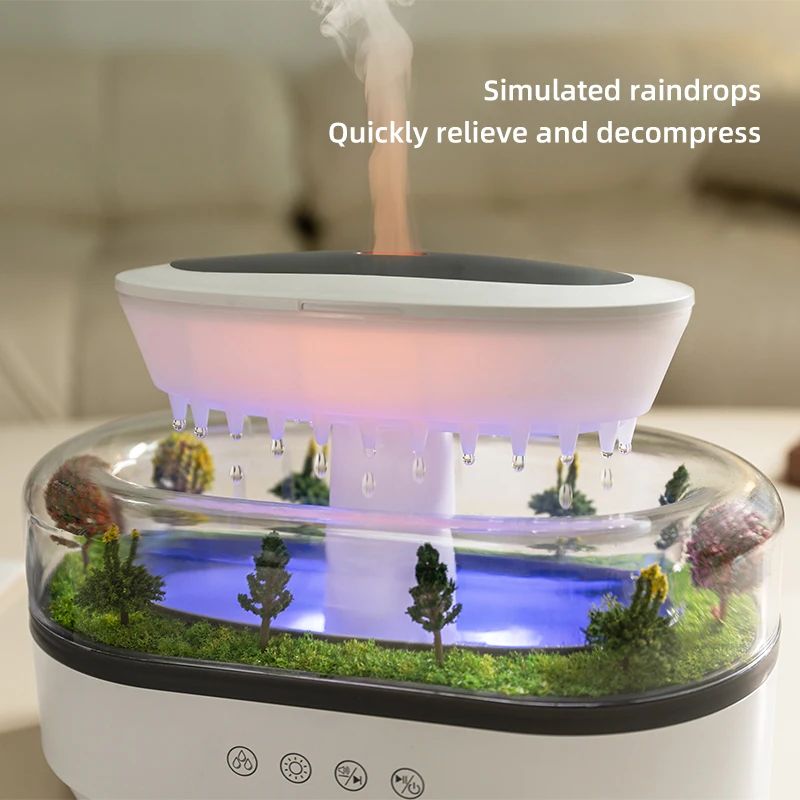 GlowRain™ – Humidificador Aromático con Luz Ambiental y Ruido Blanco