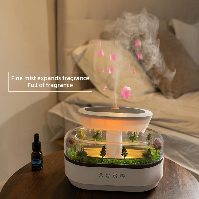 GlowRain™ – Humidificador Aromático con Luz Ambiental y Ruido Blanco